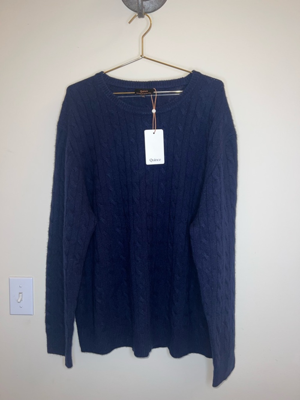 Quince 100% Cashmere Cable Knit Sweater XXL NWT Mens Navy Blue - Picture 4 of 8